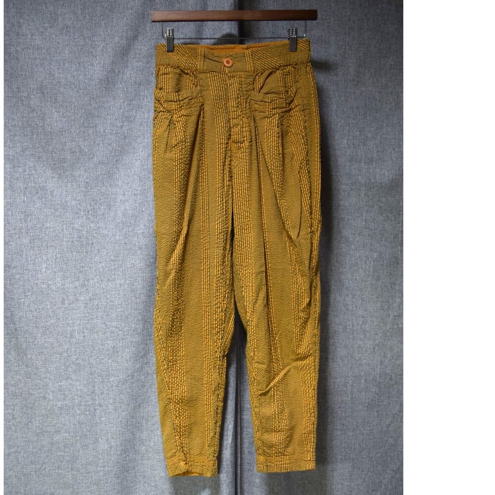 Free People Mustard Yellow Textured Stripe High Waist Pants Women’s M